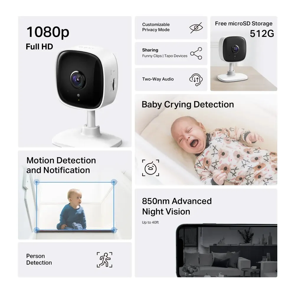 كاميرا مراقبة منزلية Wi-Fi تي بي لينك C100 | رؤية ليلية بدقة 1080p