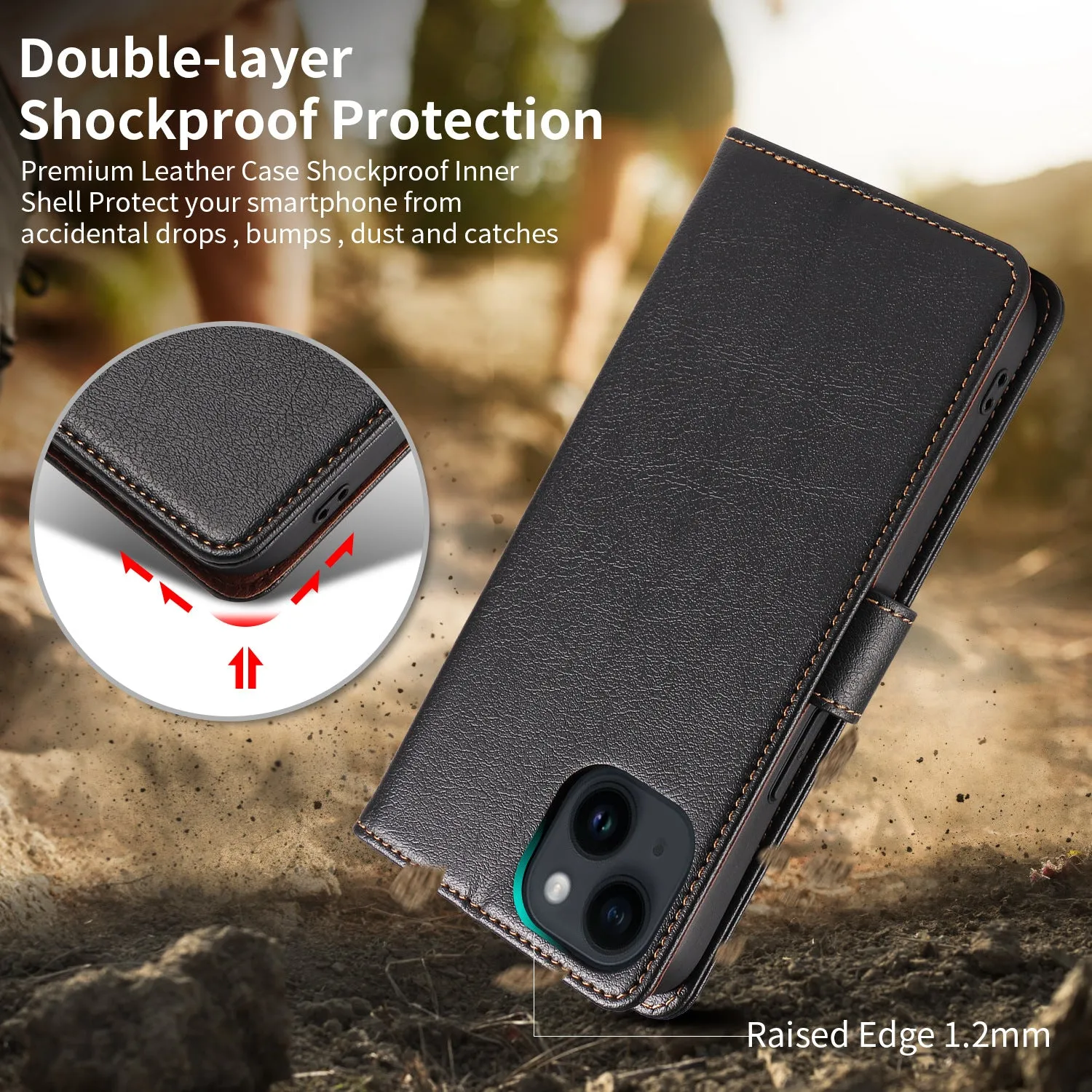 001 For iPhone 15 Pro RFID Blocking Wallet  Magnetic Closure Phone Case PU Leather Stand Cover