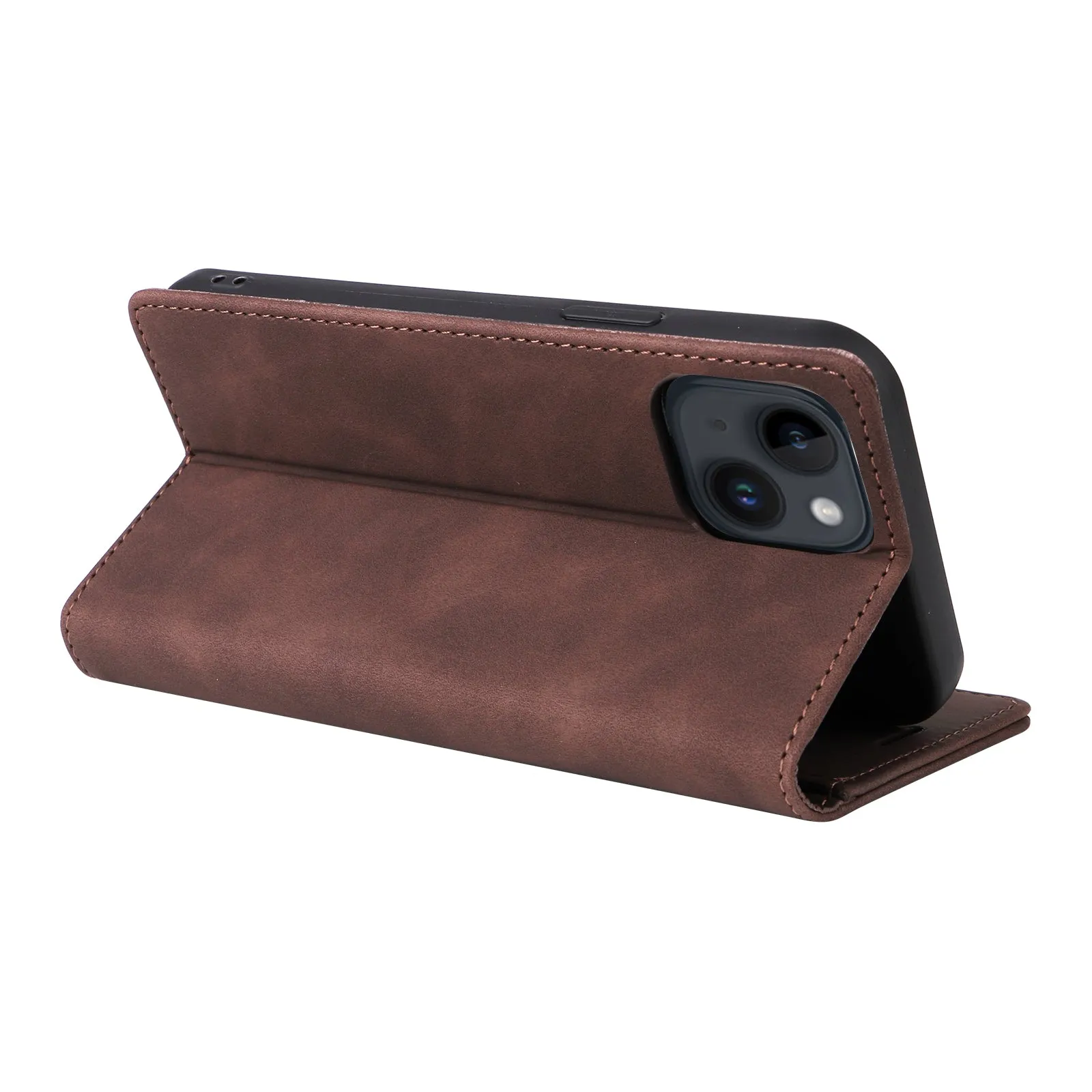 006 Series For iPhone 15 Case PU Leather Wallet Stand Anti-drop Phone Cover