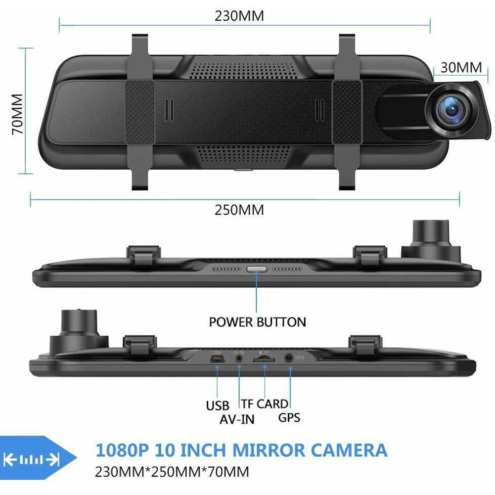 10-inch Streaming Media Rearview Mirror Recorder 1080P HD 2.5d
