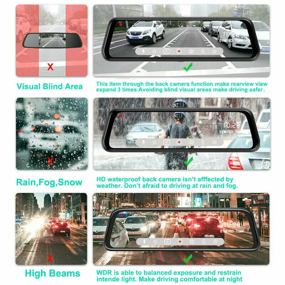 10-inch Streaming Media Rearview Mirror Recorder 1080P HD 2.5d