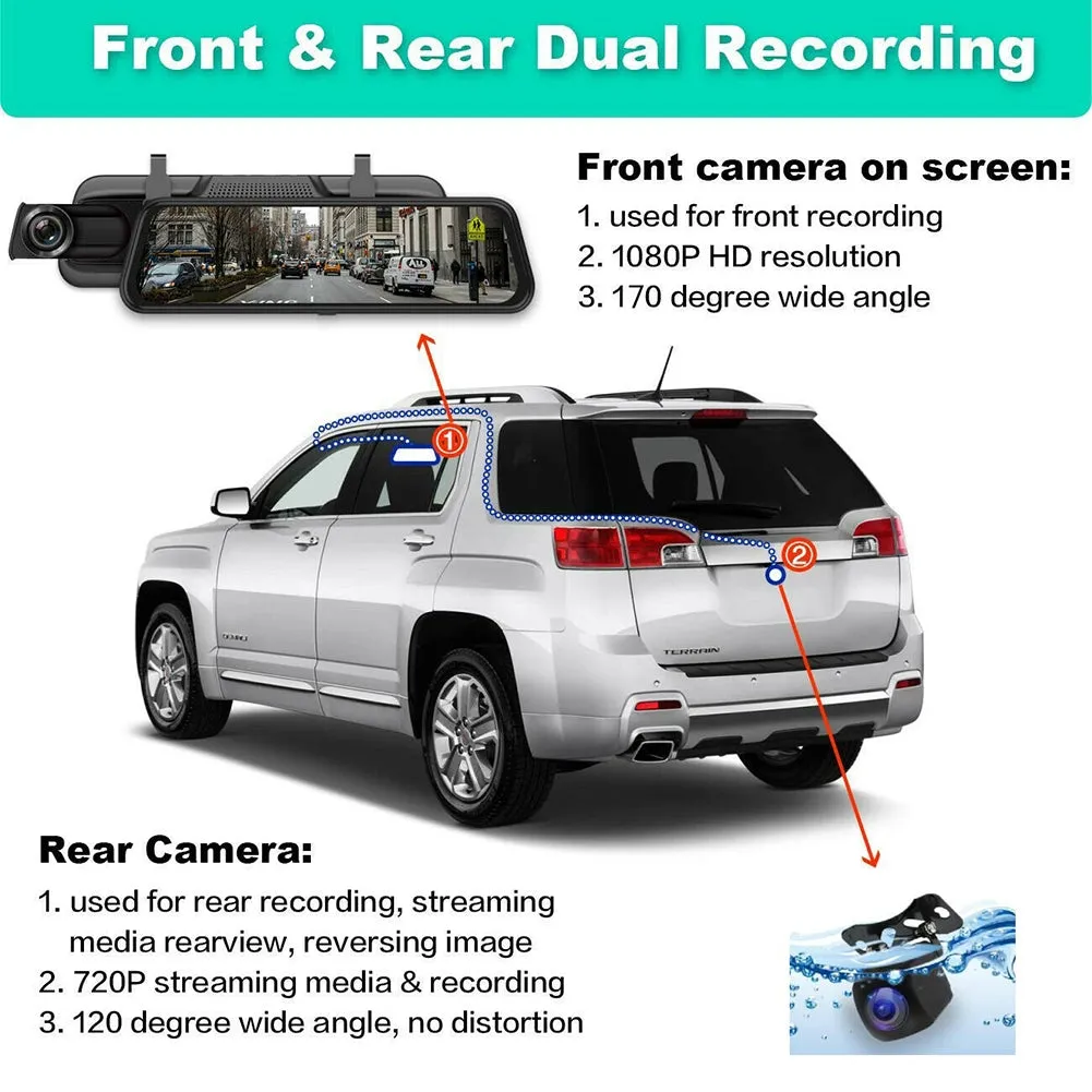10-inch Streaming Media Rearview Mirror Recorder 1080P HD 2.5d