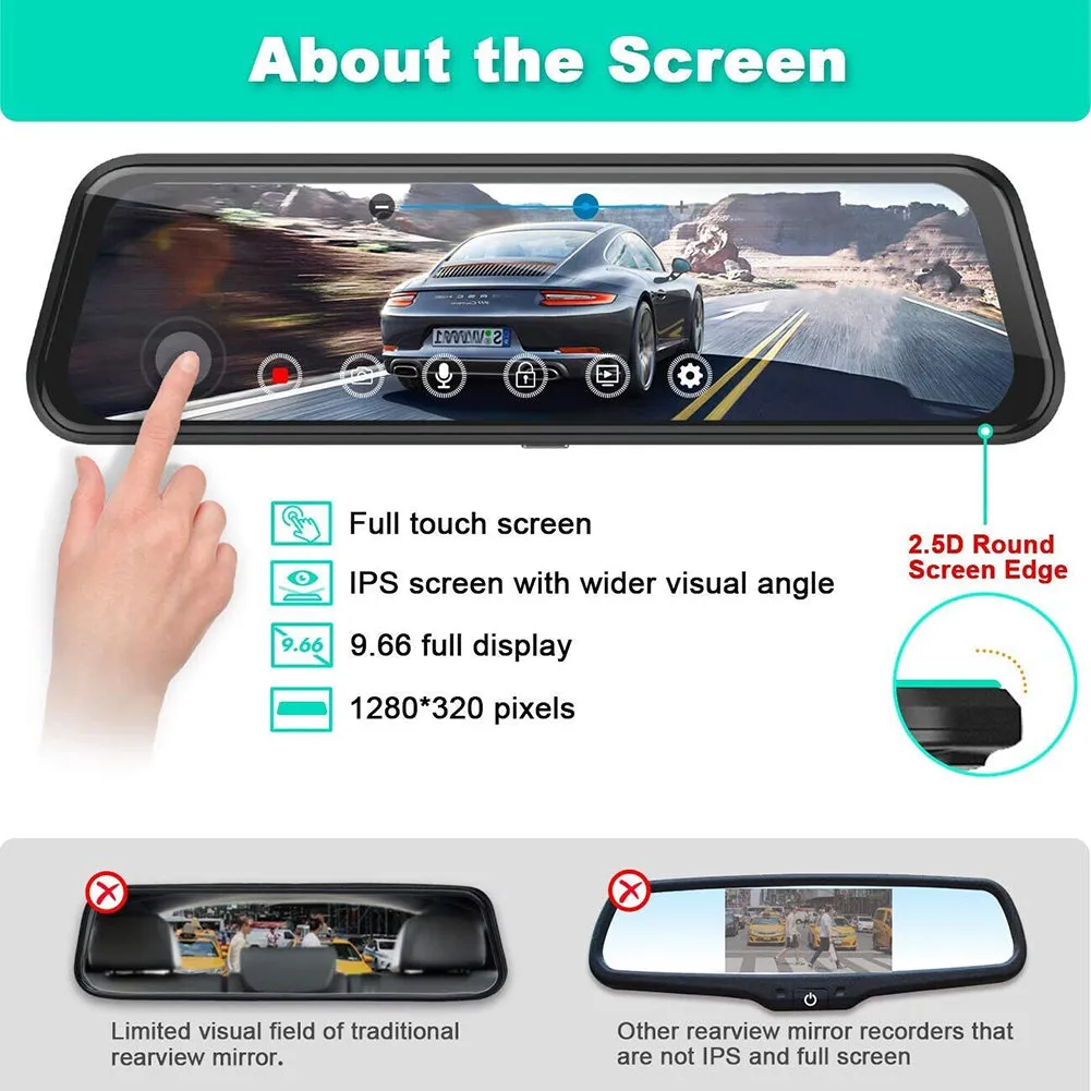 10-inch Streaming Media Rearview Mirror Recorder 1080P HD 2.5d