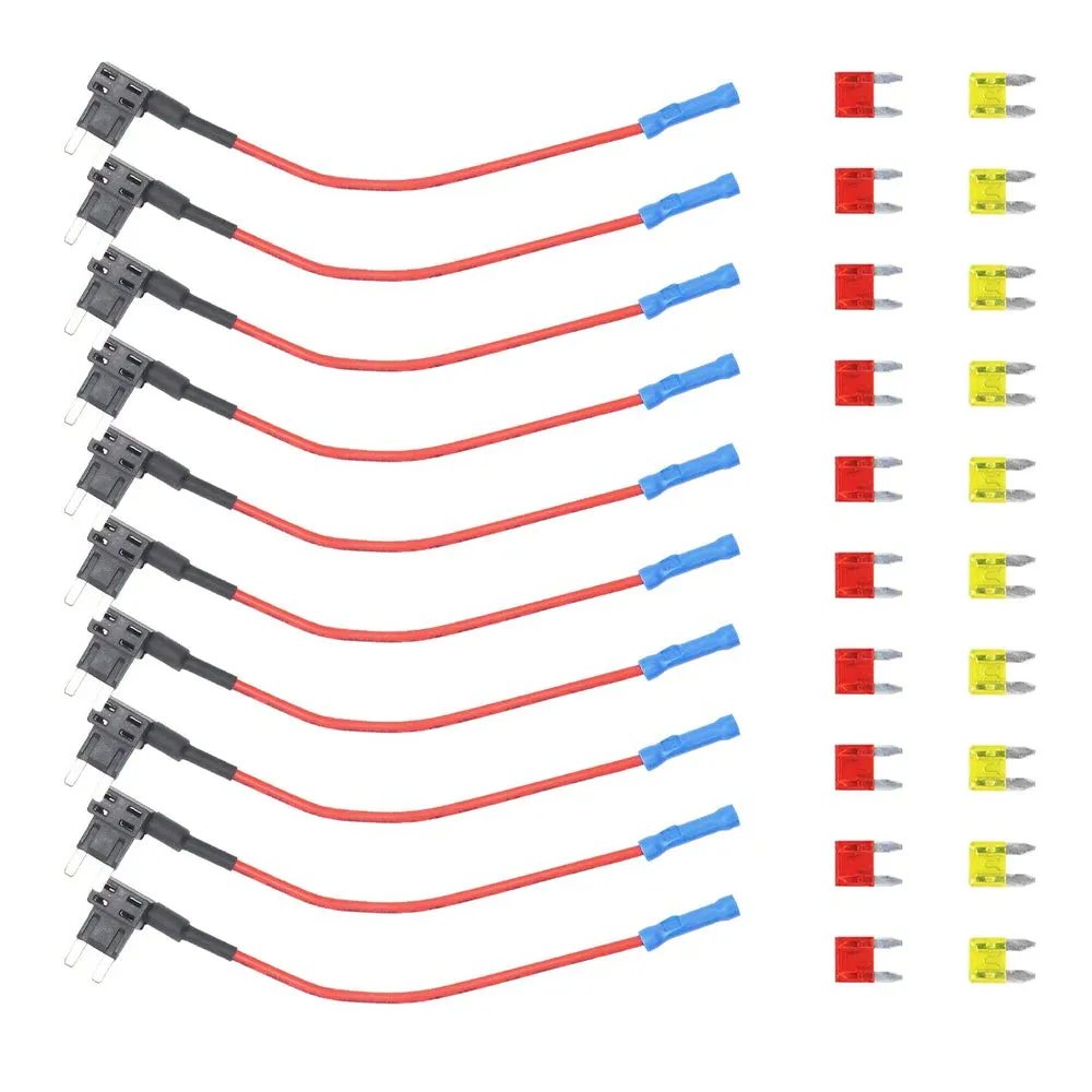 10-Pack 12V Automotive Fuse Tap Adapter Kit with Mini ATS Blade Fuse Holders