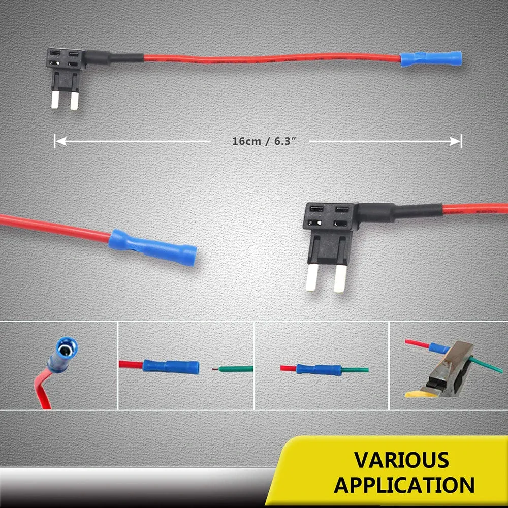 10-Pack 12V Automotive Fuse Tap Adapter Kit with Mini ATS Blade Fuse Holders