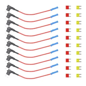 10-Pack 12V Automotive Fuse Tap Adapter Kit with Mini ATS Blade Fuse Holders