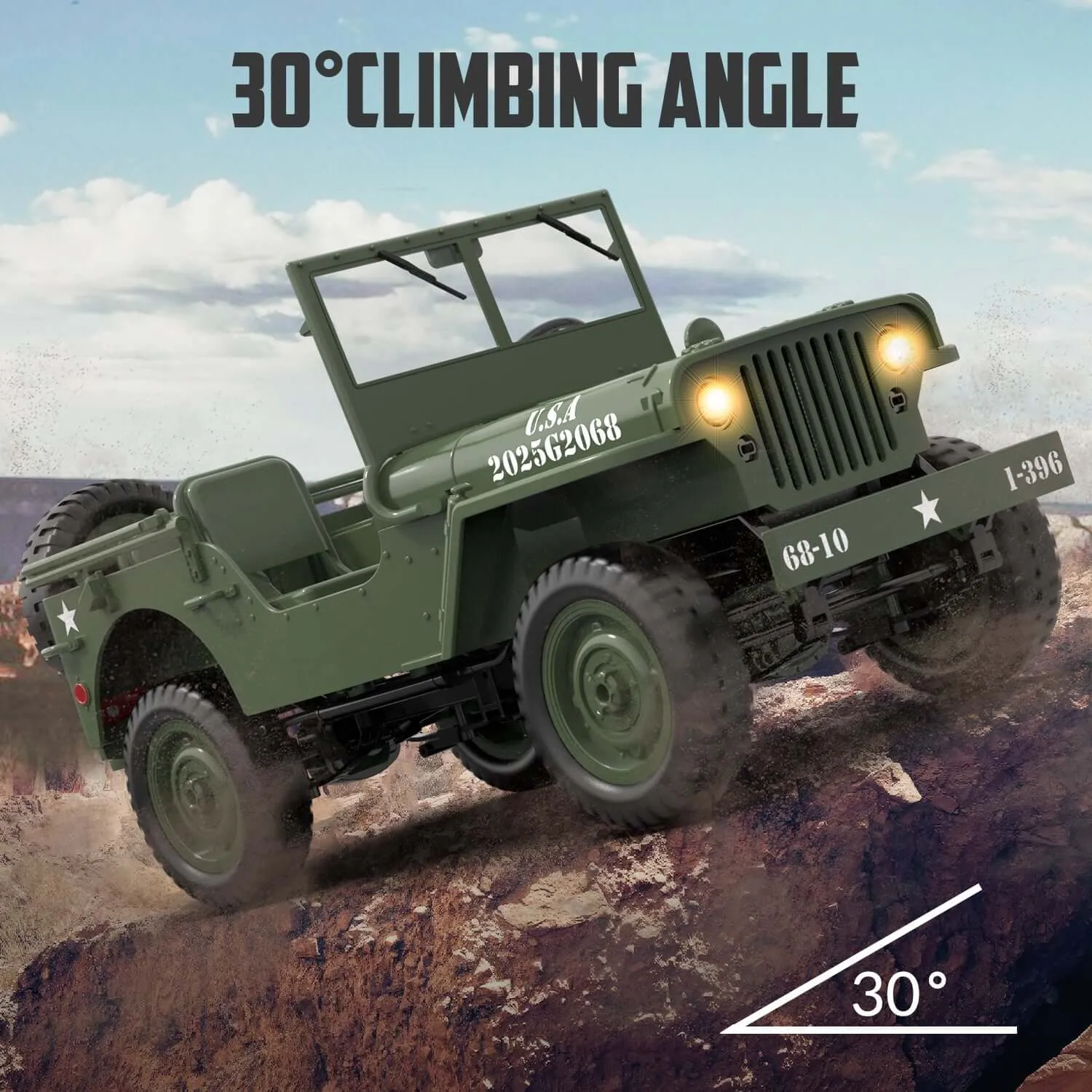 1:10 RACENT RC Crawler, 2.4G Willys Jeep, LED Lights, Upgradable Off-Road Car