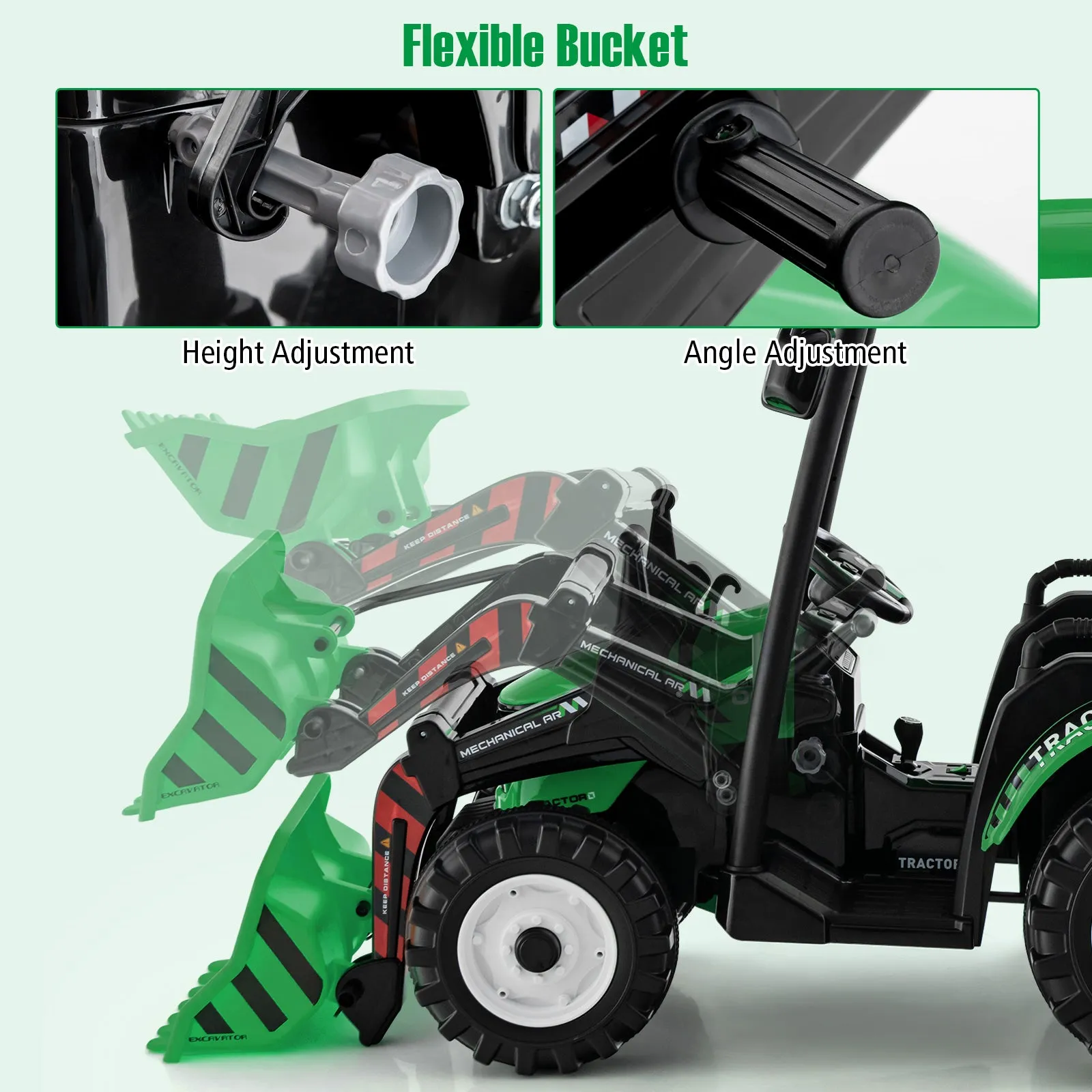 12V Battery Powered Kids Ride on Tractor with Trailer-Green