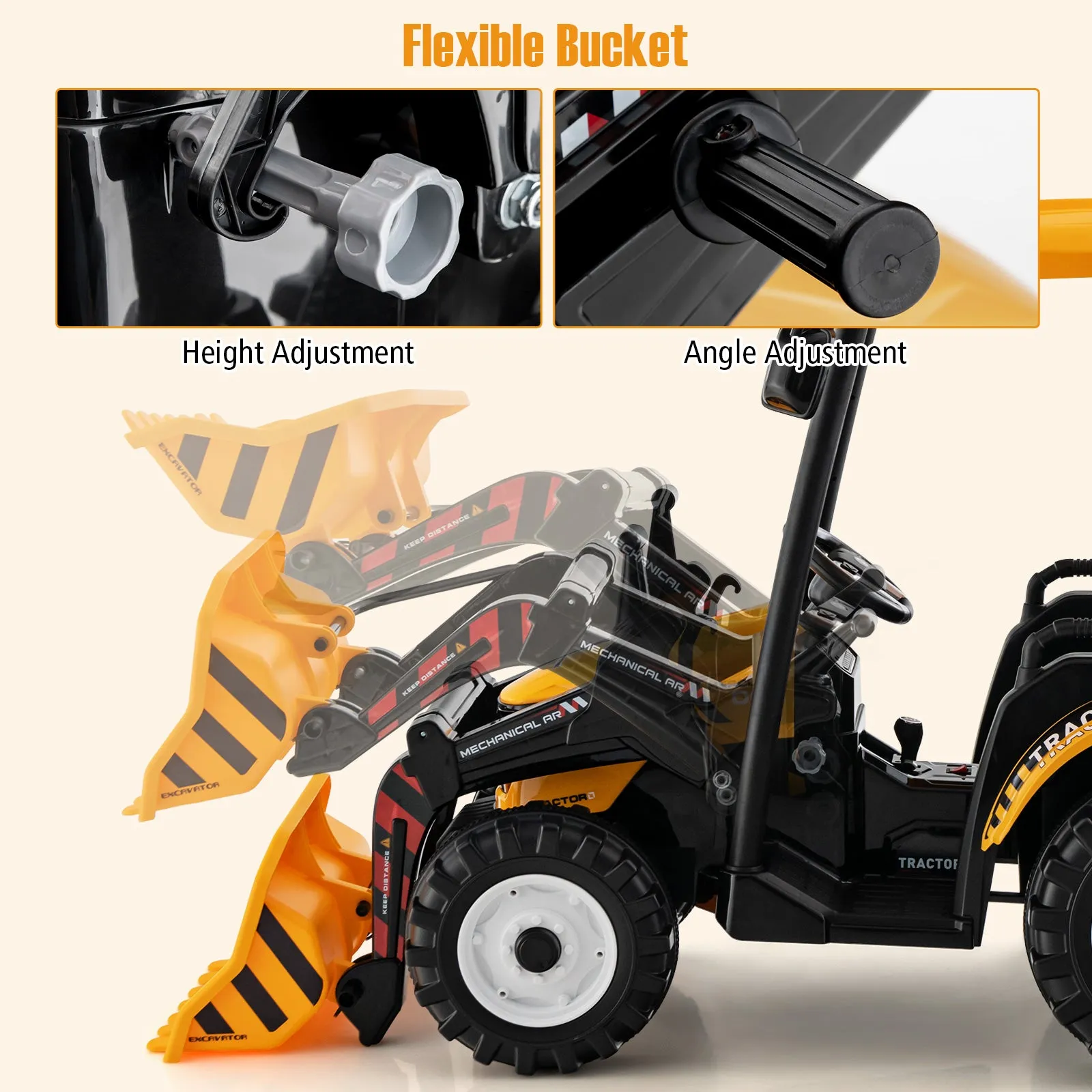 12V Battery Powered Kids Ride on Tractor with Trailer-Yellow