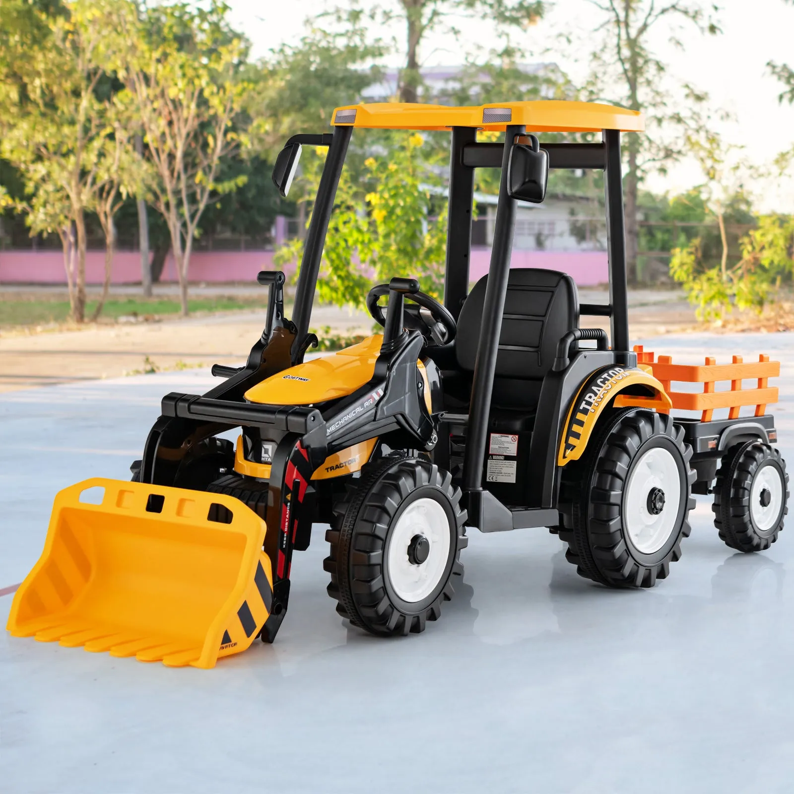 12V Battery Powered Kids Ride on Tractor with Trailer-Yellow