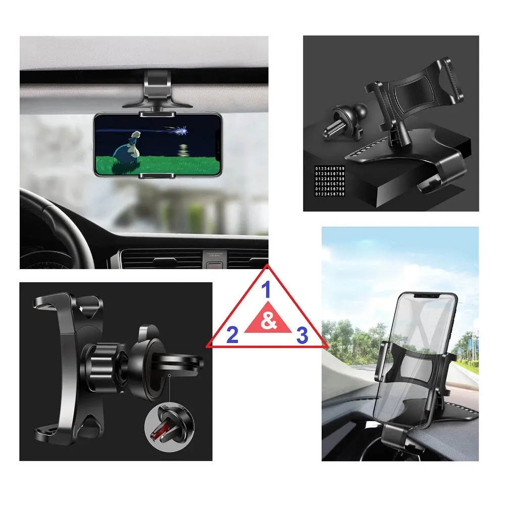 3 in 1 Car GPS Smartphone Holder: Dashboard / Visor Clamp   AC Grid Clip for Oppo Mirror 3 - Black