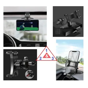 3 in 1 Car GPS Smartphone Holder: Dashboard / Visor Clamp   AC Grid Clip for Oppo Mirror 5 - Black