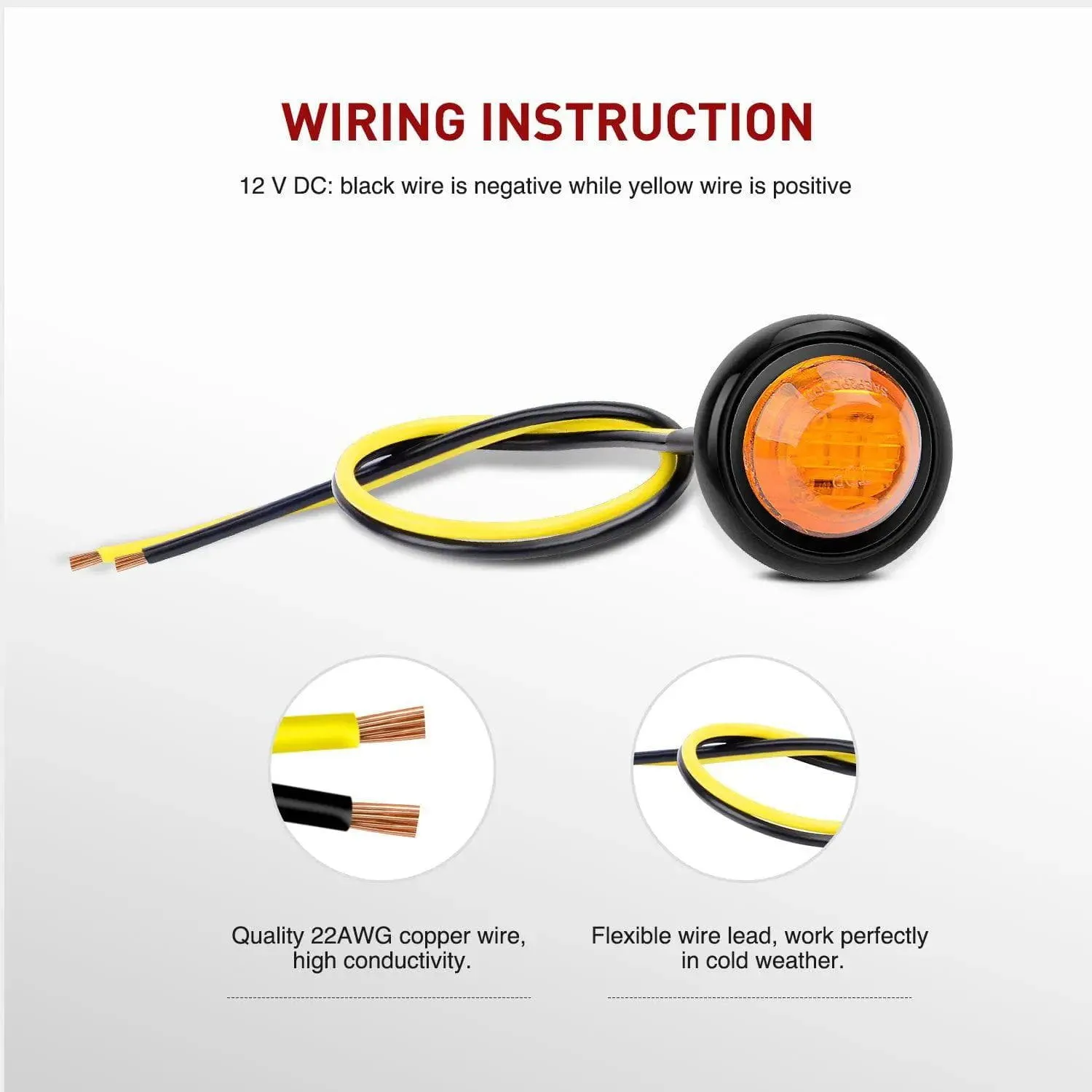 3/4 inch Amber Round LED Marker Lights (10 Pcs)