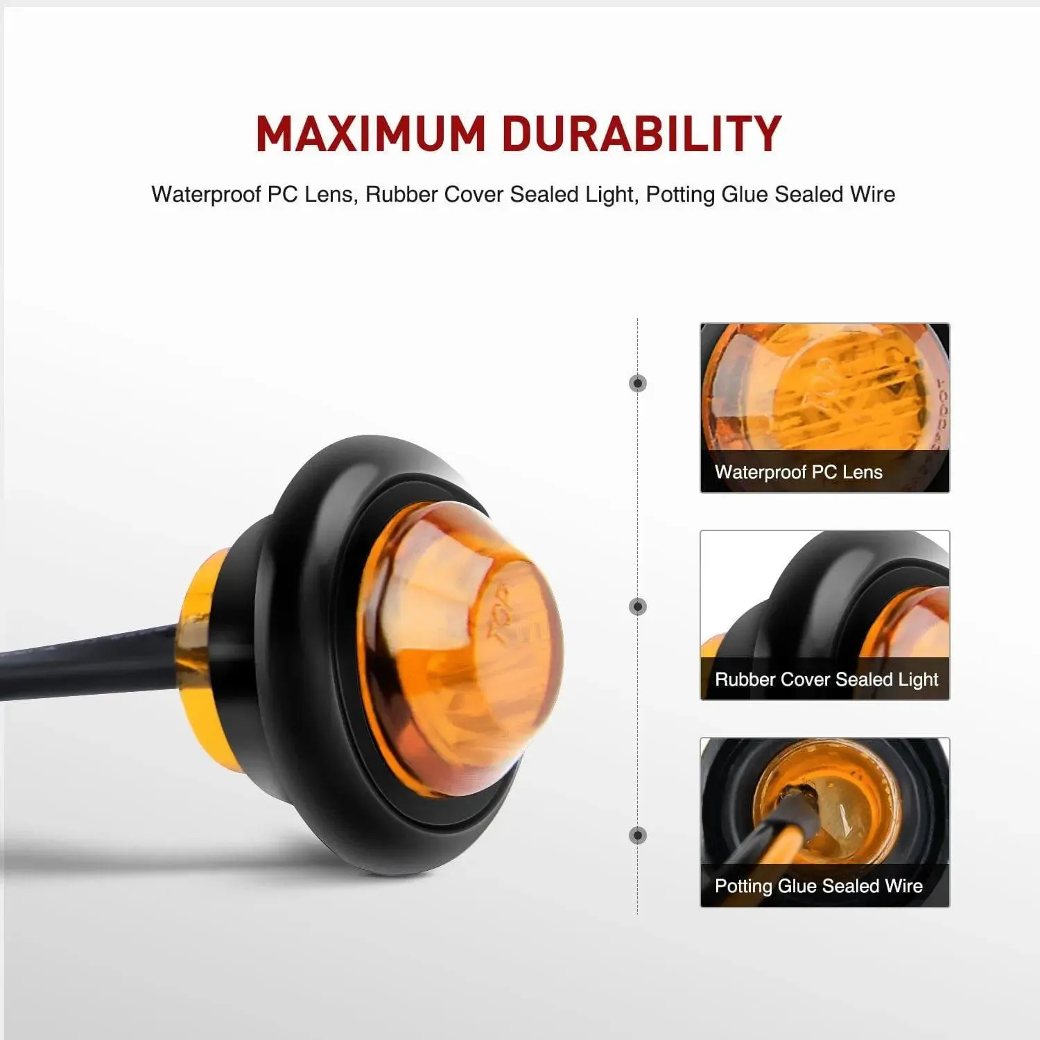 3/4 inch Amber Round LED Marker Lights (10 Pcs)