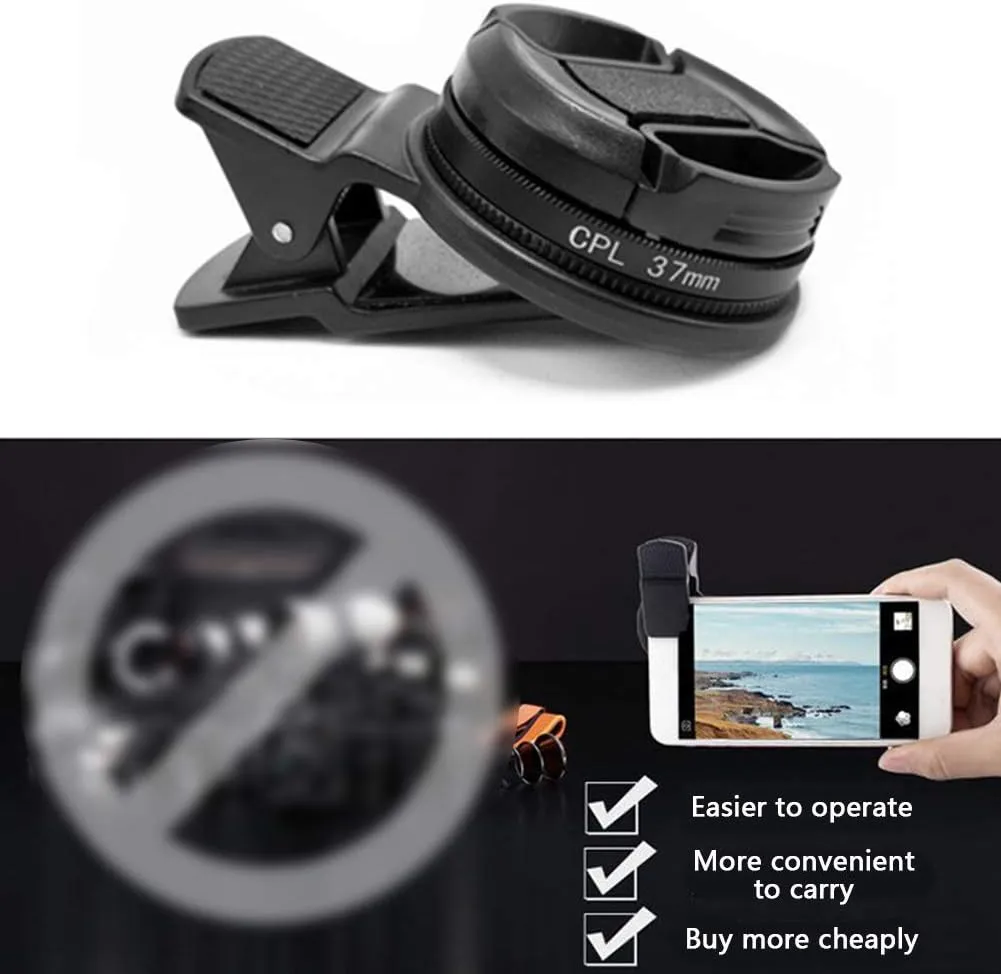37mm CPL Phone Camera Lens, Universal Polarizer Clip-On Cellphone CPL Filter Compatible with iPhoneSamsung/Android Smartphones