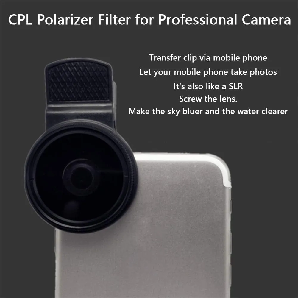 37mm CPL Phone Camera Lens, Universal Polarizer Clip-On Cellphone CPL Filter Compatible with iPhoneSamsung/Android Smartphones