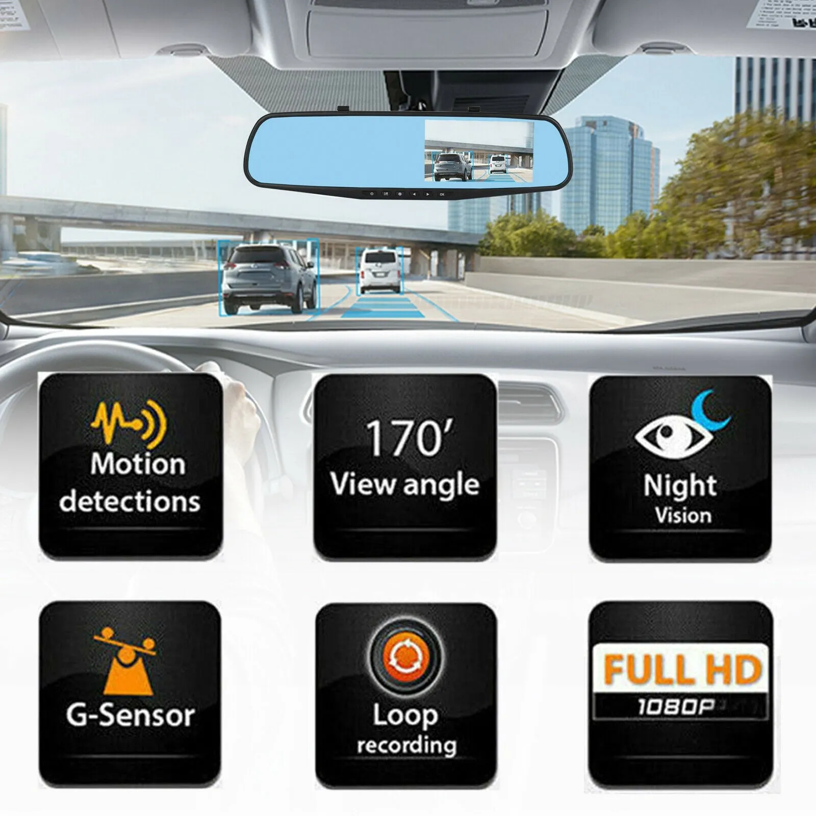 4.3-inch Rearview Mirror Car Driving Recorder Front Rear Double