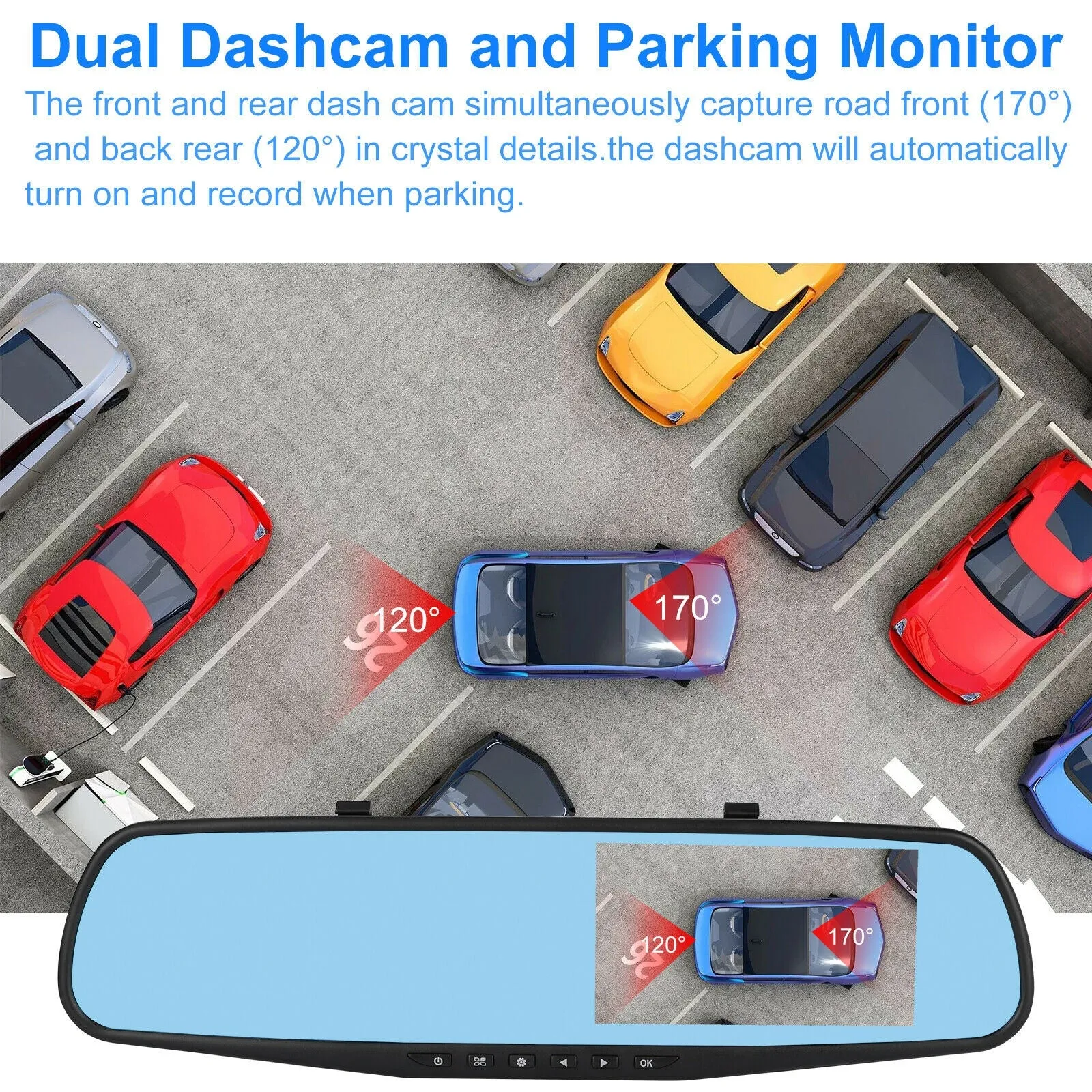 4.3-inch Rearview Mirror Car Driving Recorder Front Rear Double