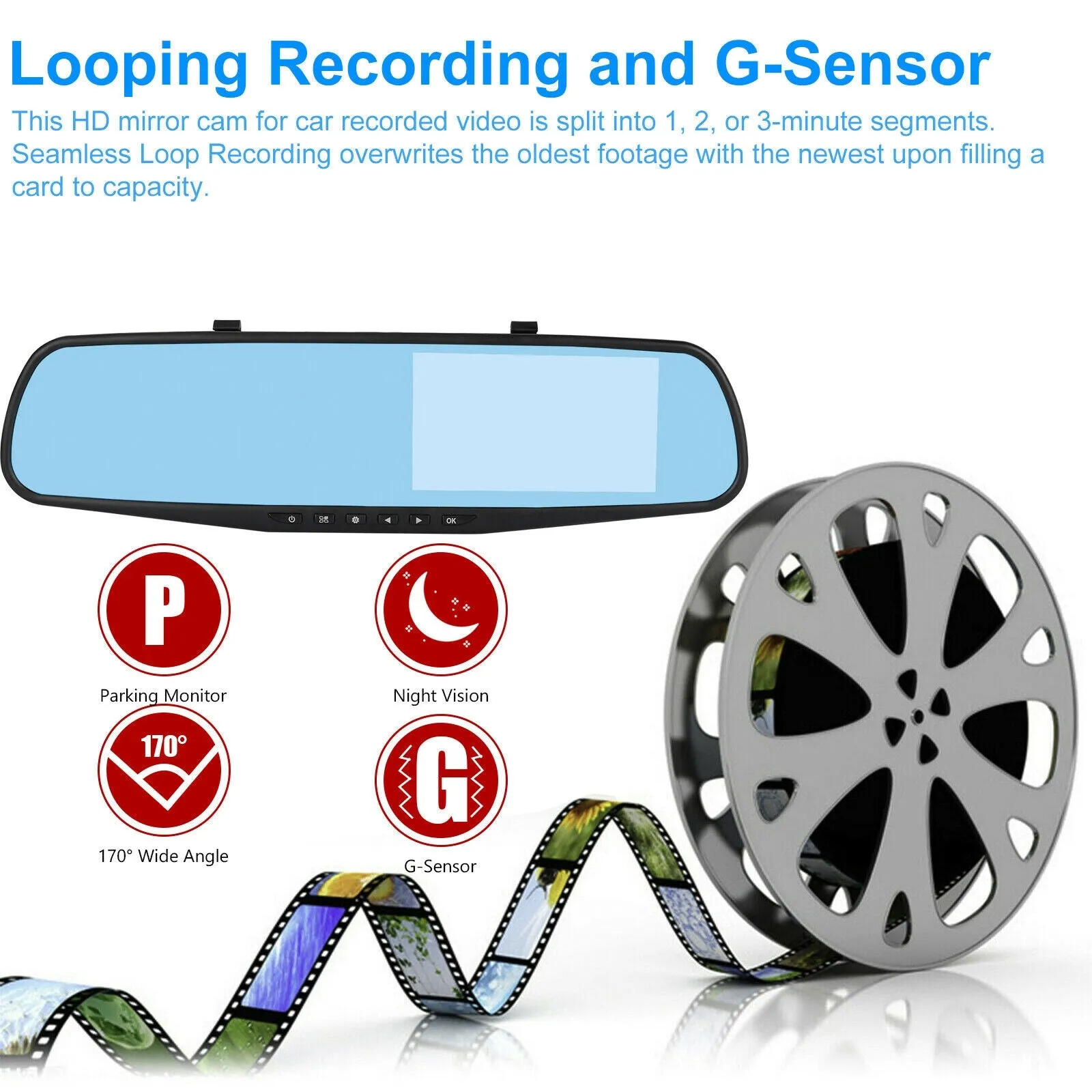 4.3-inch Rearview Mirror Car Driving Recorder Front Rear Double