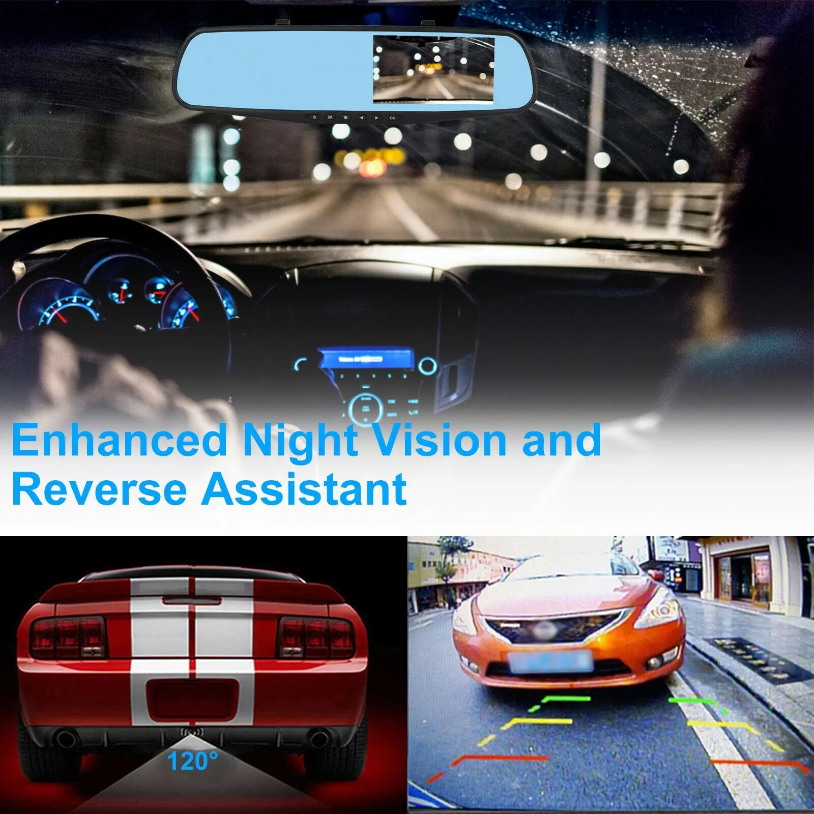 4.3-inch Rearview Mirror Car Driving Recorder Front Rear Double