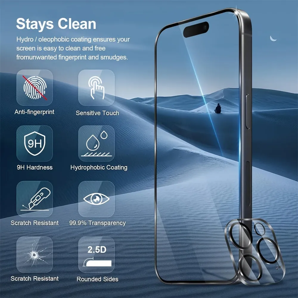 6 in1 Full Cover Tempered Glass Screen Protector Pack with camera lens