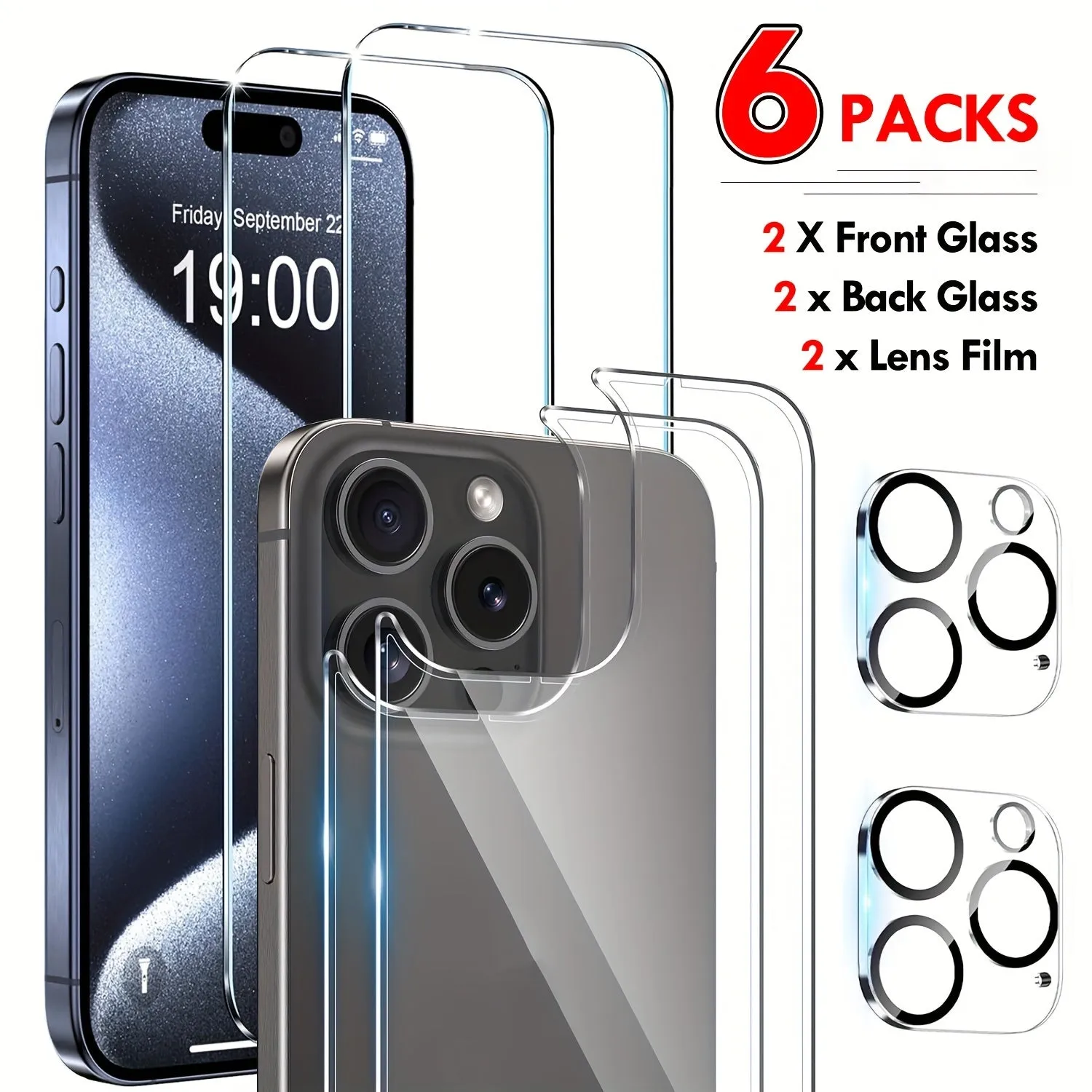 6 in1 Full Cover Tempered Glass Screen Protector Pack with camera lens
