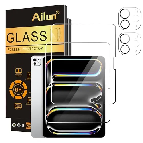 Ailun Screen Protector for iPad Pro 11 inch 2024 5th Generation 2 Pack   2 Pack Camera Lens Protector,Tempered Glass 0.33mm,Face ID & Apple Pencil & Case Compatible [4 Pack]