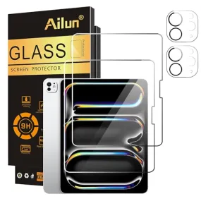 Ailun Screen Protector for iPad Pro 11 inch 2024 5th Generation 2 Pack   2 Pack Camera Lens Protector,Tempered Glass 0.33mm,Face ID & Apple Pencil & Case Compatible [4 Pack]