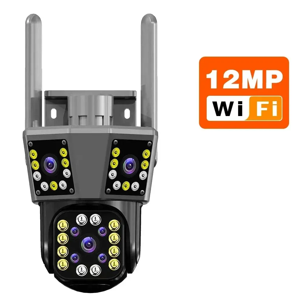 Açık Hava WIFI Kamera Otomatik Takip Akıllı Alarm Üç Lens Üç Ekran Su Geçirmez 6K PTZ Video Gözetim CCTV