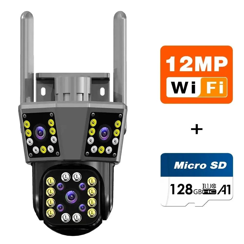 Açık Hava WIFI Kamera Otomatik Takip Akıllı Alarm Üç Lens Üç Ekran Su Geçirmez 6K PTZ Video Gözetim CCTV