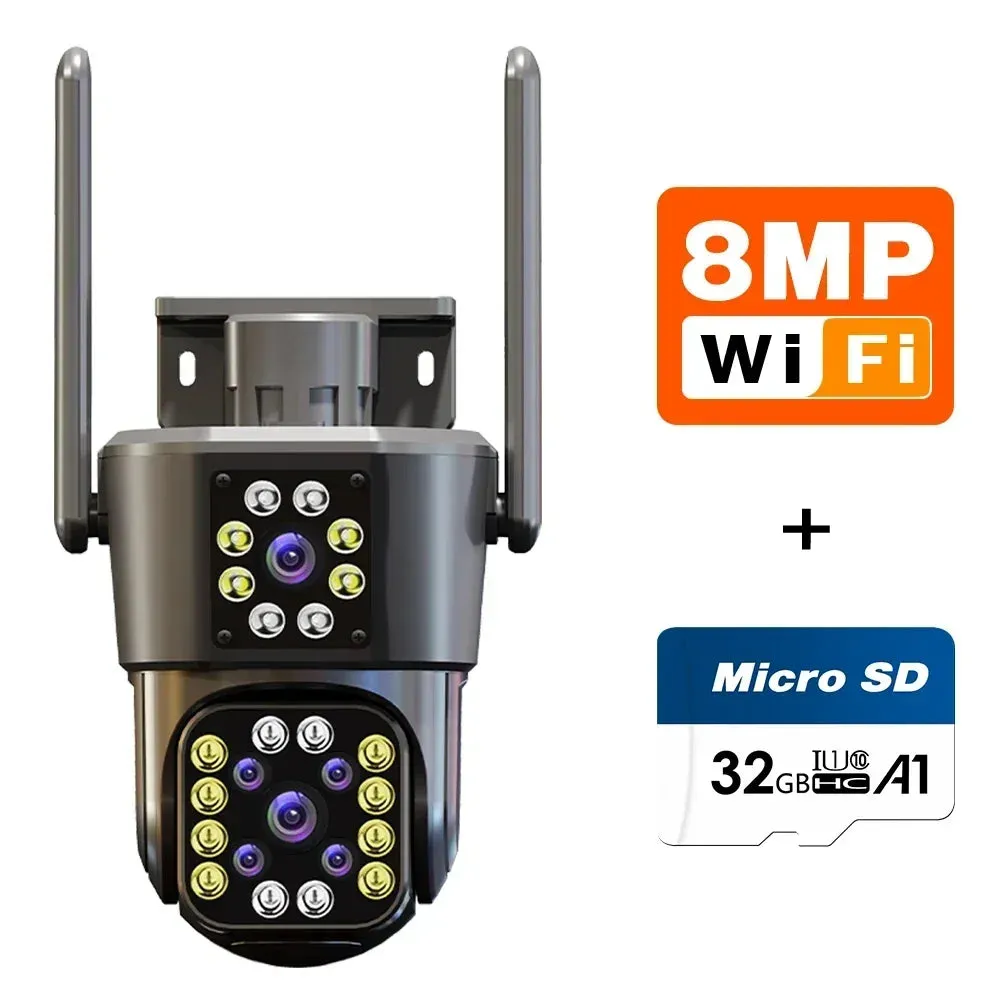 Açık Hava WIFI Kamera Otomatik Takip Akıllı Alarm Üç Lens Üç Ekran Su Geçirmez 6K PTZ Video Gözetim CCTV