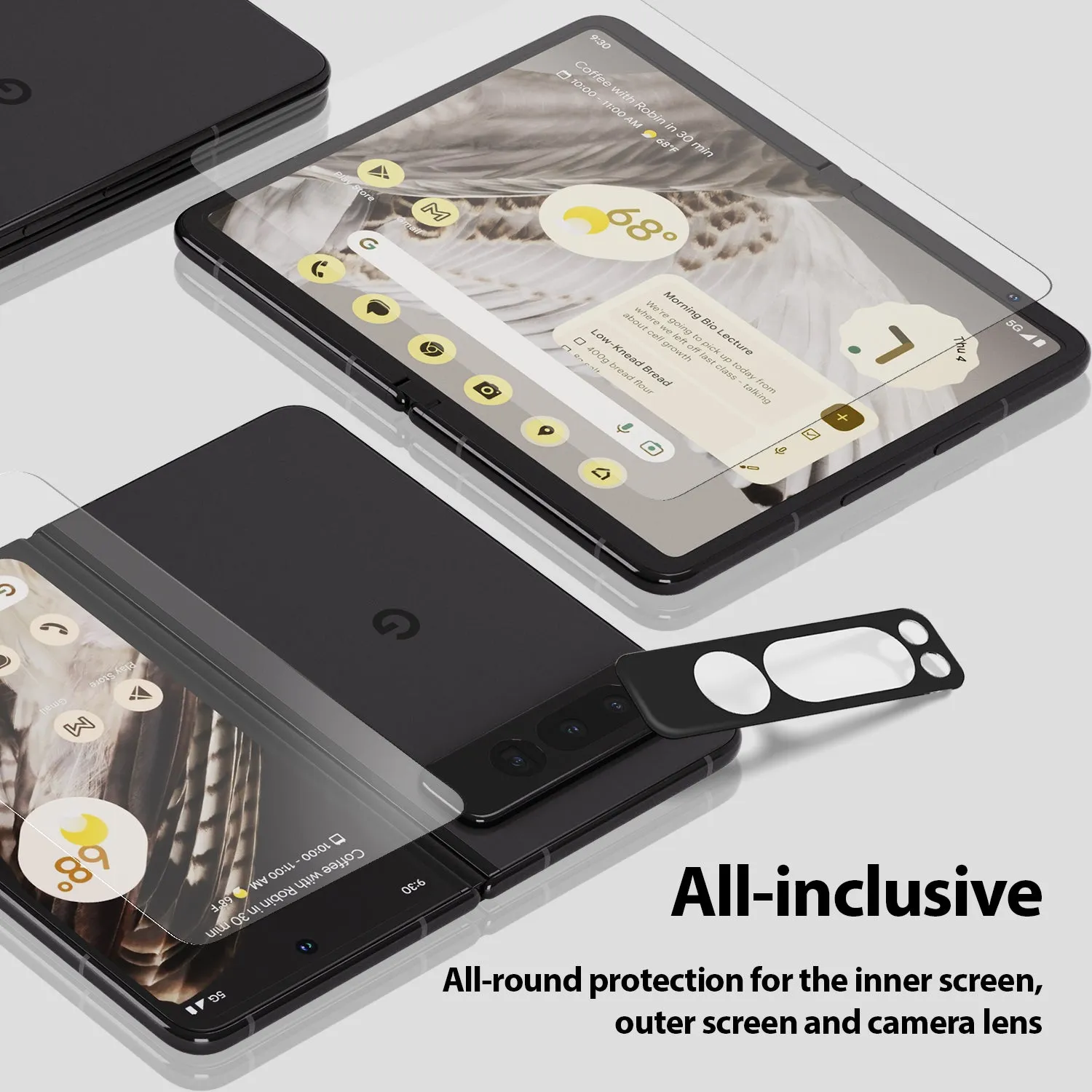 [All in One] Google Pixel Fold (2023) Front EA Tempered Glass, Inside Flexible EPU Screen Protector, 9H Glass Camera Lens Protector [Easy Install] - 2 2 2 Pack
