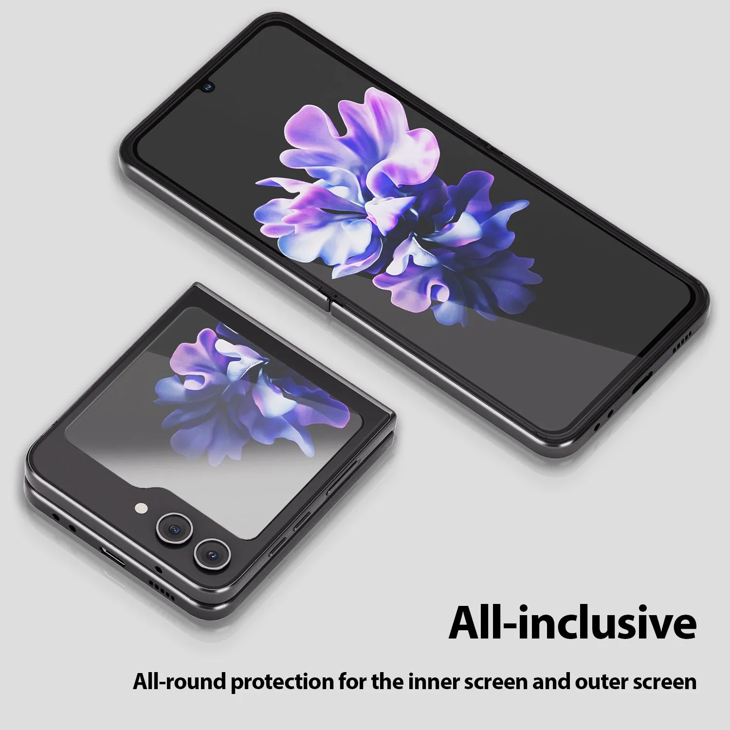 [All in One] Samsung Galaxy Z Flip 5 (2023) Front EZ Tempered Glass Screen Protector, Inside Flexible EPU Film [Easy Install] 2 2 Pack