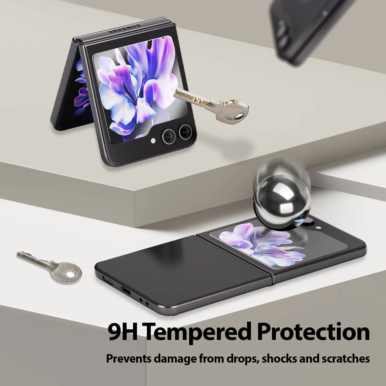 [All in One] Samsung Galaxy Z Flip 5 (2023) Front EZ Tempered Glass Screen Protector, Inside Flexible EPU Film [Easy Install] 2 2 Pack
