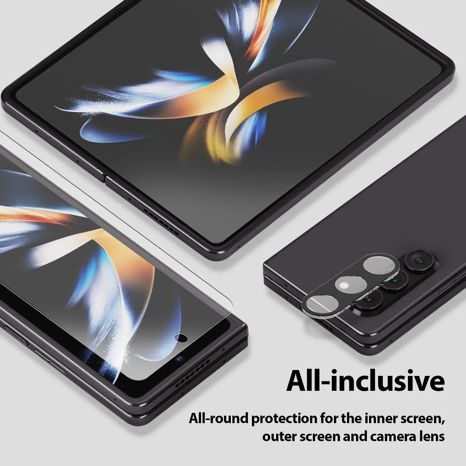 [All in One] Samsung Galaxy Z Fold 5 (2023) Front EA Tempered Glass Screen Protector, Inside Flexible EPU Film, 9H Tempered Glass Camera Protector [Easy Install] 2 2 2 Pack