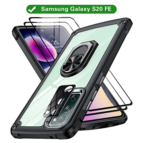 ANTSHARE for Samsung Galaxy S20 FE Case,S20 Fe Case with 2 Pack Screen Protector   1 Pack Camera Protector,Slim Protective Case with Kickstand Clear Hard Back Soft Bumper for Galaxy S20 FE 5G (Green)