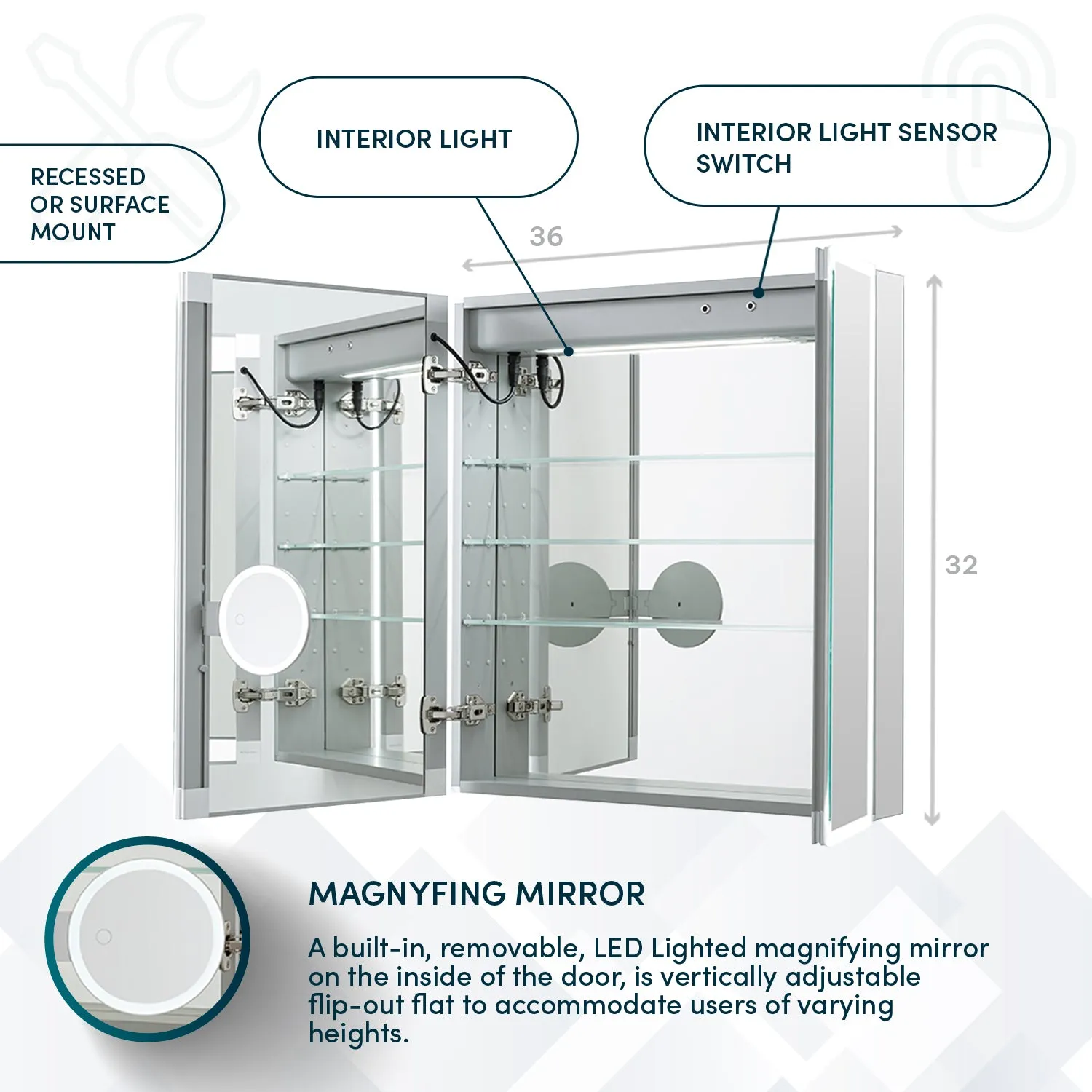Aquadom Edge Royale 36x32 LED Lighted Medicine Cabinet