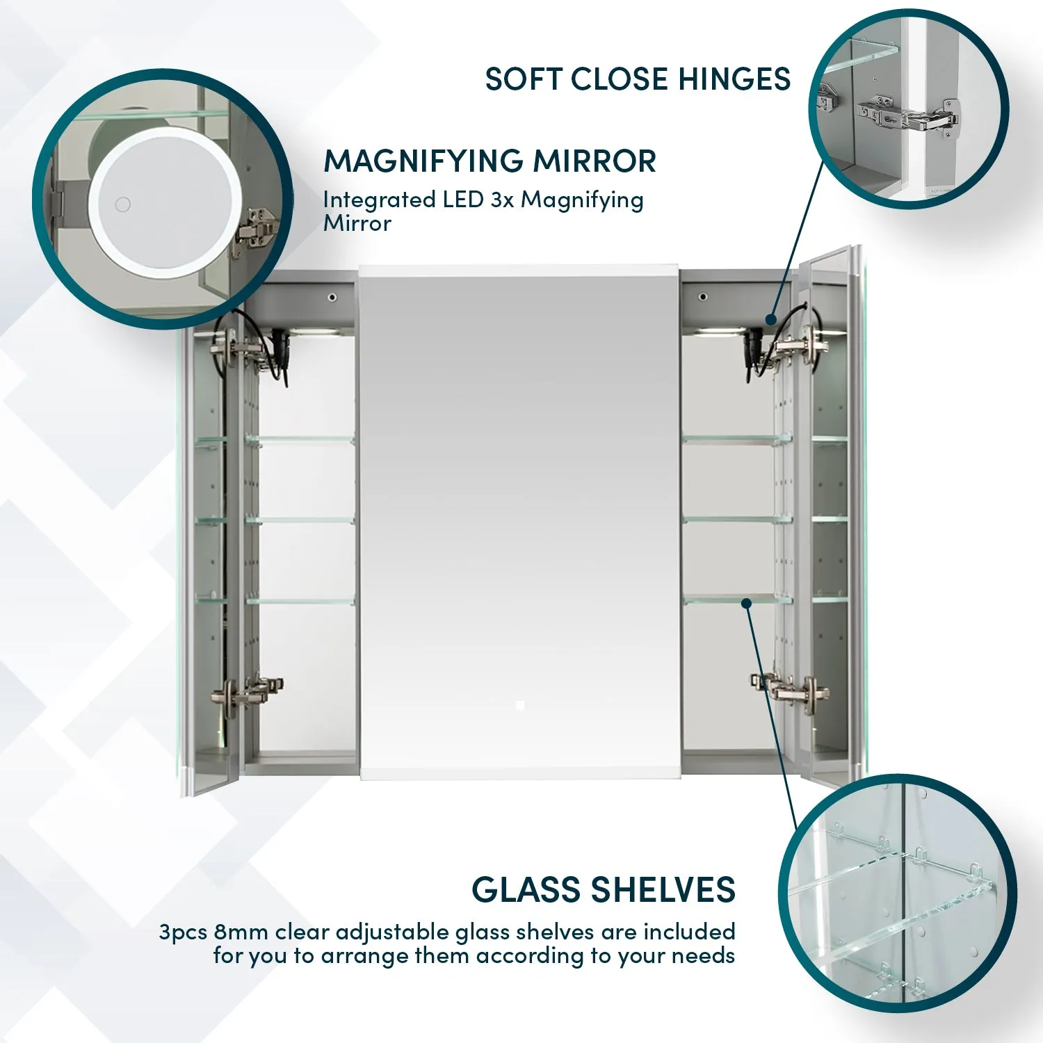 Aquadom Edge Royale 36x32 LED Lighted Triple Door Medicine Cabinet