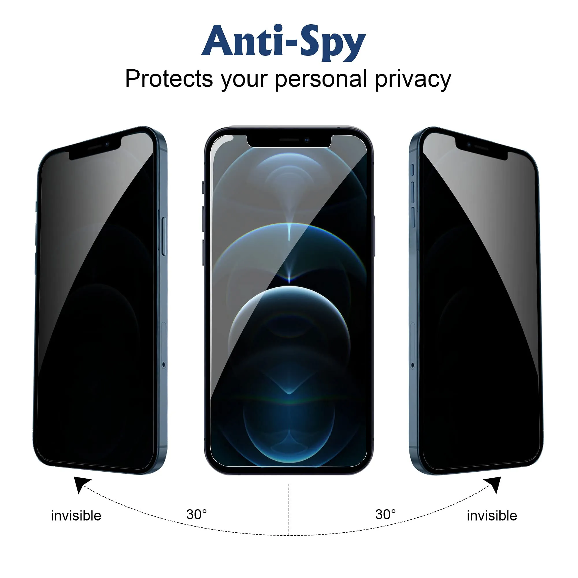 Arae 2 Pack Camera Lens Protector for iPhone 12 Pro   2 Pack Privacy Screen Protector, HD Tempered Glass Anti Spy Anti Scratch Work with Most Case, 6.1inch