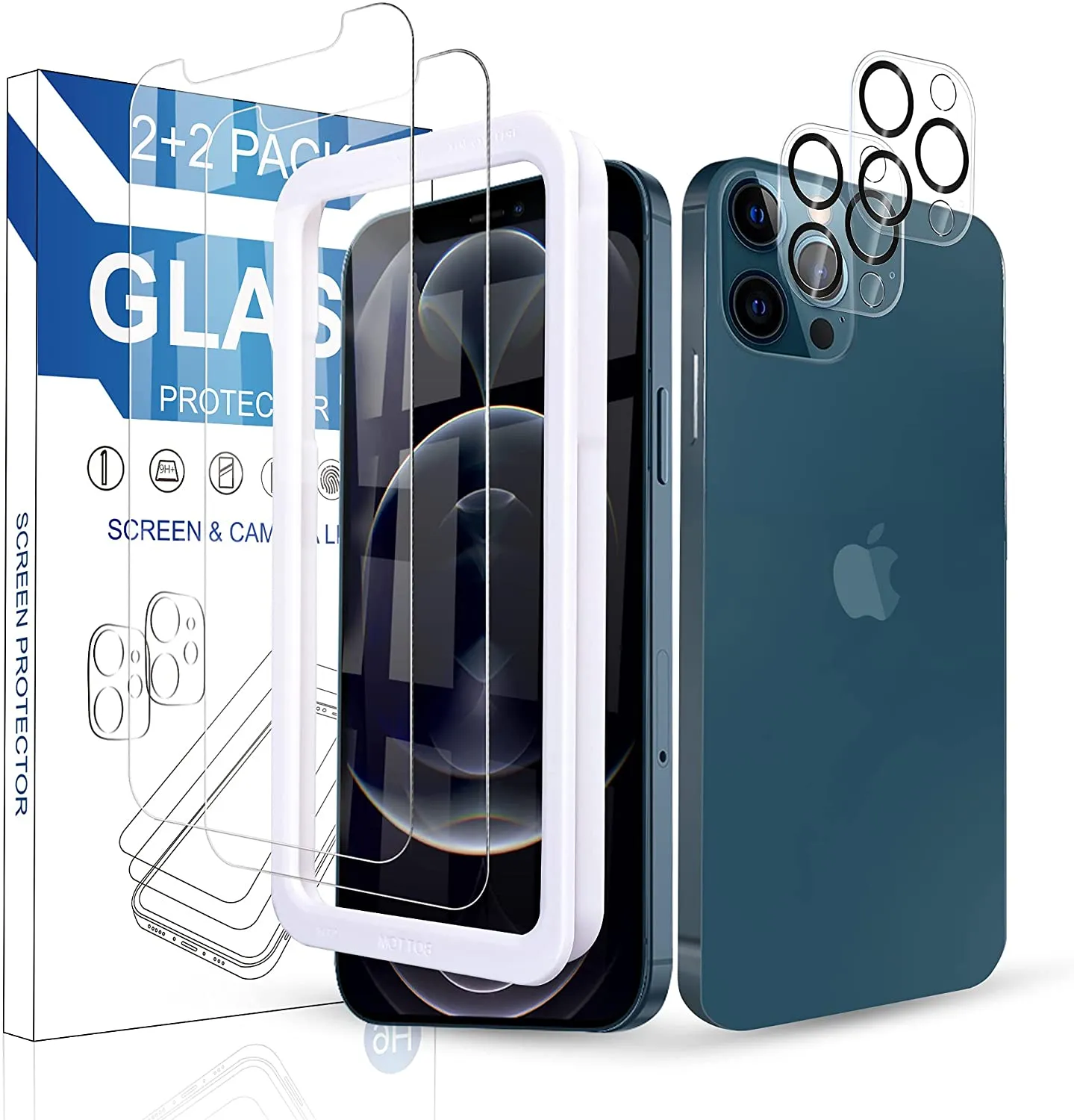 Arae 2 Pack Camera Lens Protector for iPhone 12 Pro Max   2 Pack Screen Protector, HD Tempered Glass Anti Scratch Work with Most Case, 6.7 inch