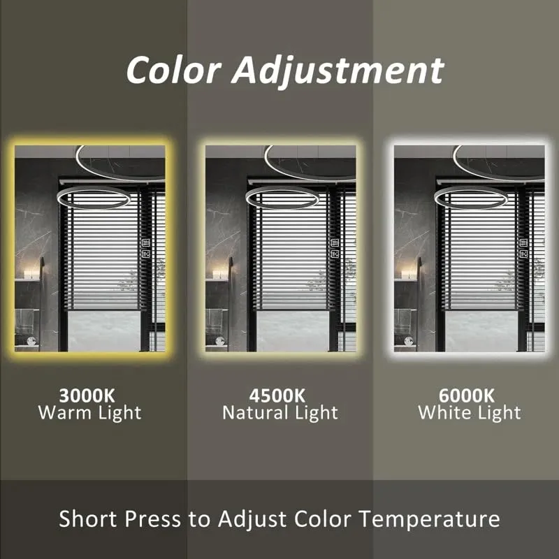 Artessa Minimalist Rectangular LEd Mirror with Defogger, Dimmer-Option, 3-Colour LED for Bathroom (120 x 90 CM)