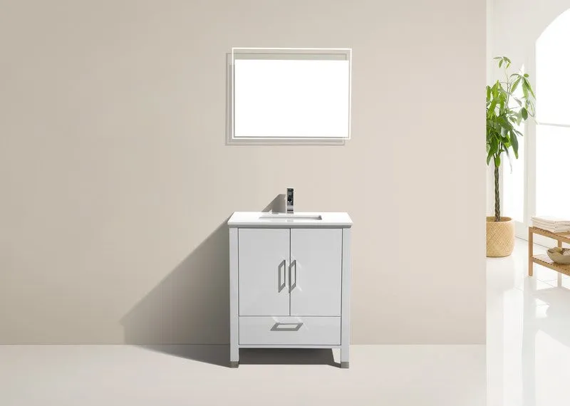 ASL-30 HIGH GLOSS White Cabinet , White Quartz Countertop, Floor Standing Bathroom Vanity