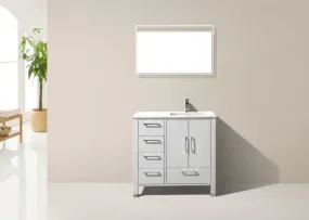 ASL-36L, High Gloss White, Pure White Quartz Countertop, Floor Standing Modern Bathroom Vanity