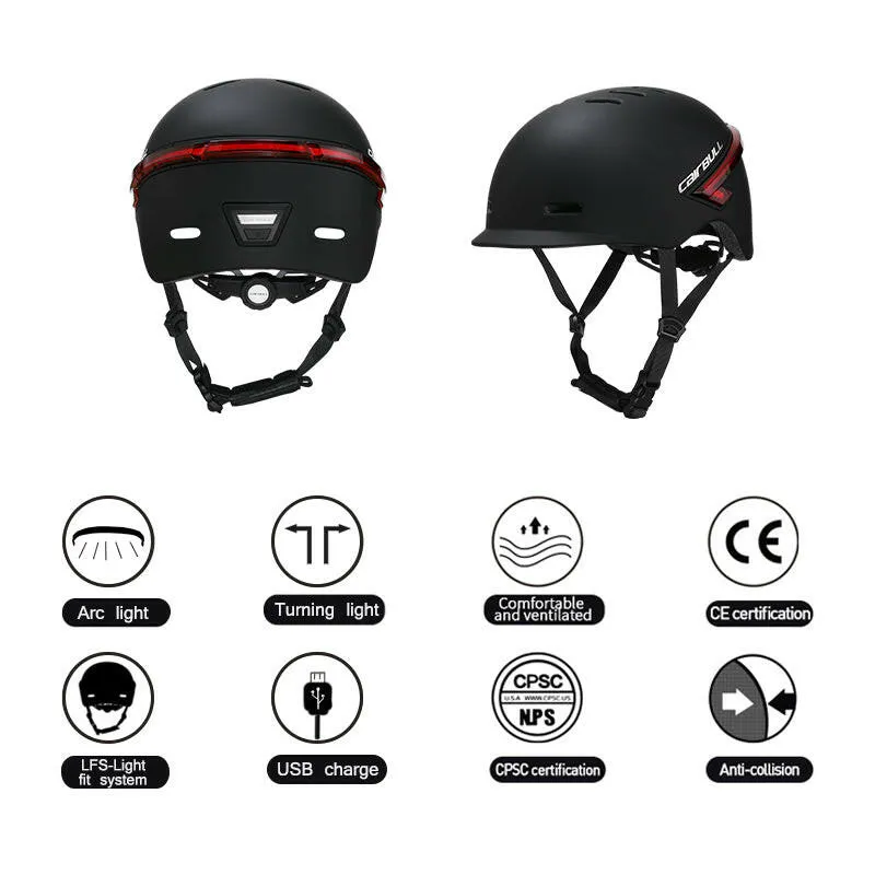 Cairbull Newest Road Bike Helmet Black and White Color with Telecontrol LED Turning Lights and Warning Lights for Men and Women