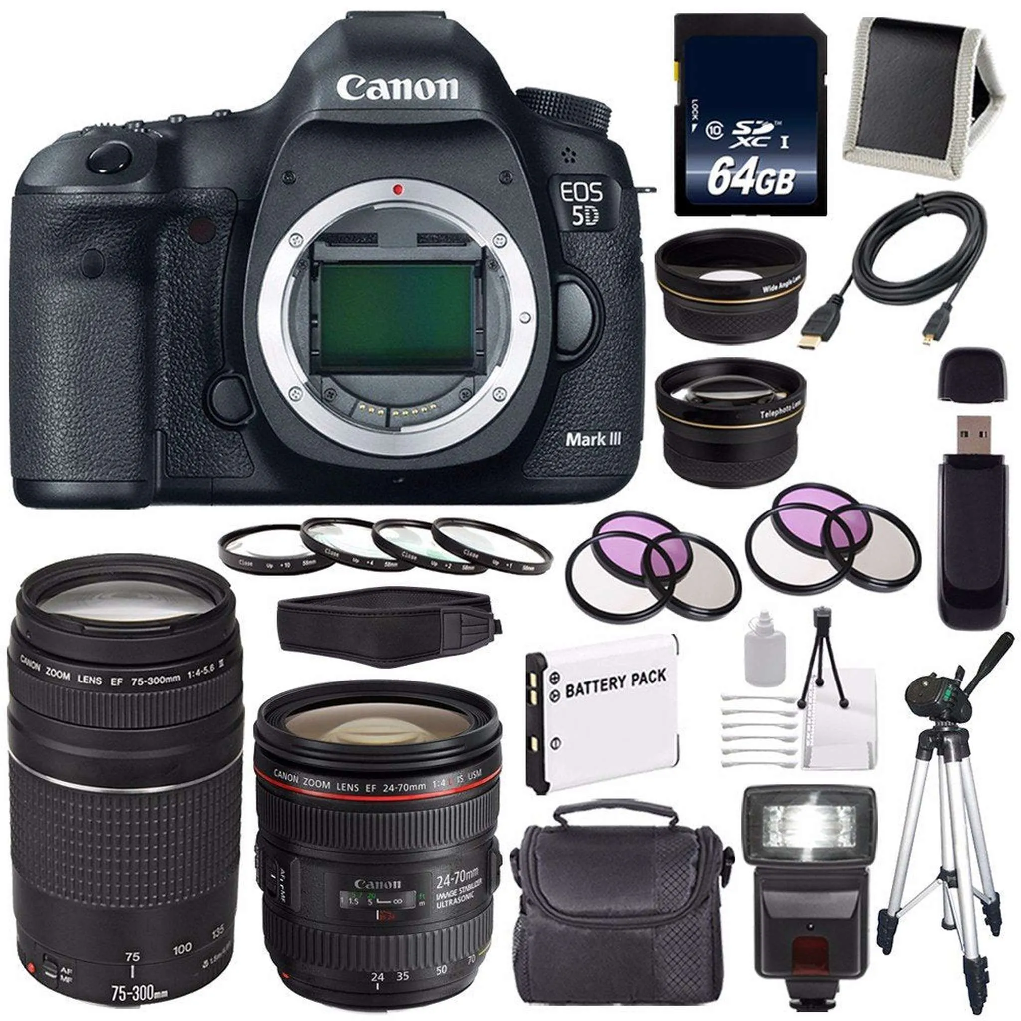 Canon EOD 5D III Digital Camera International Model   Canon EF 24-70mm f/4L is USM Lens   Canon EF 75-300 III Pro Bundle