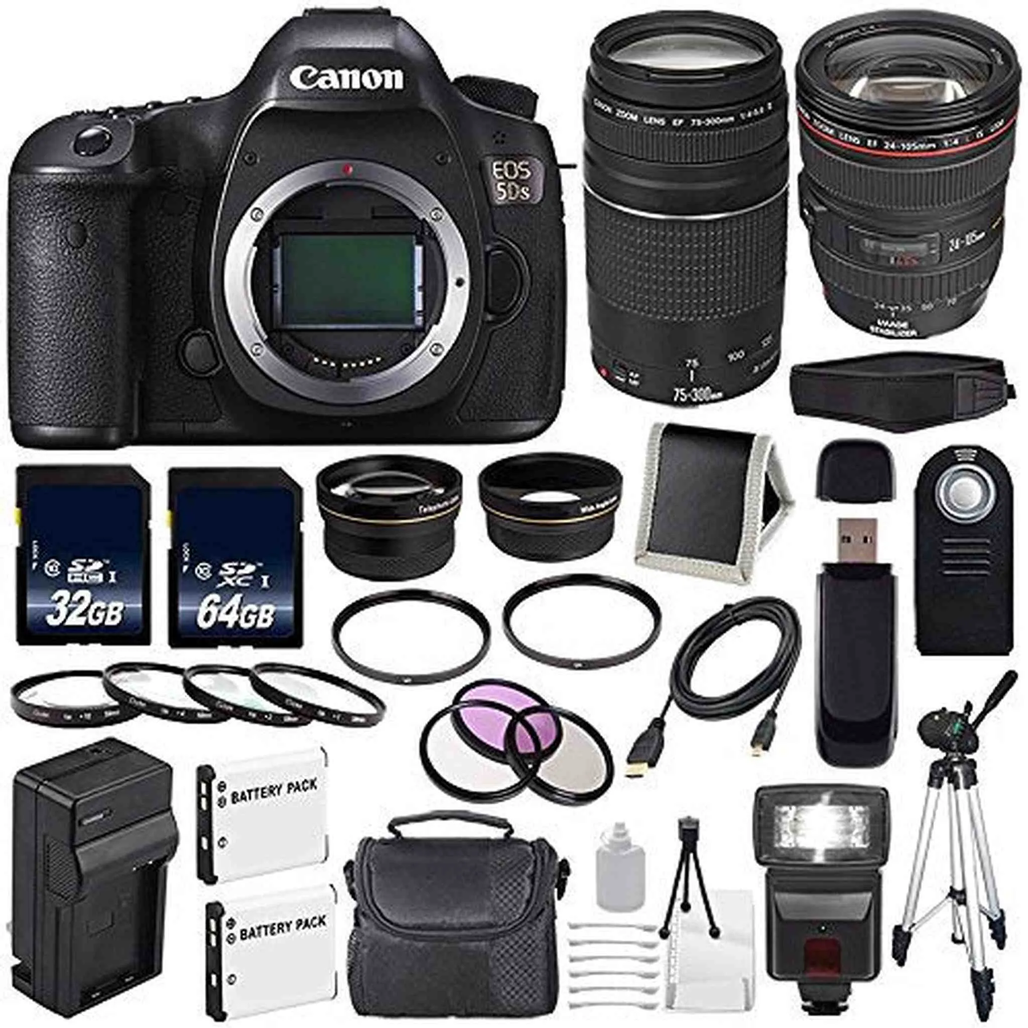 Canon EOS 5DS DSLR Camera (International Model) 0581C002   Canon EF 24-105mm f/4L is USM Lens   Canon EF 75-300 III  LP-