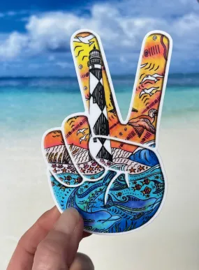 Cape Lookout Lighthouse Peace Sign Sticker