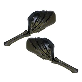 Cipa USA 01916 Motorcycle Skeleton Hand Mirror; Black Stem w/Black Head [Left And Right Side];