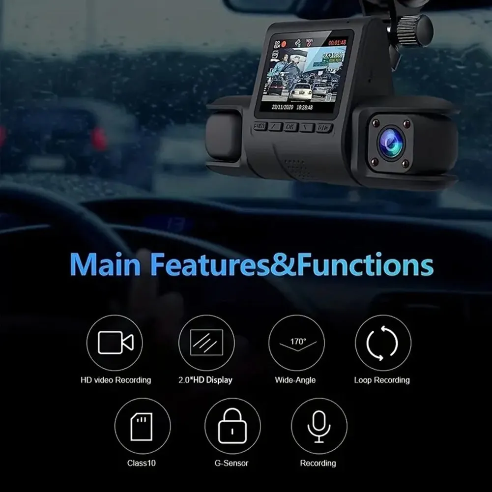 Dash Cam 3 Channel Front Rear Inside 1080P Car Dvr Dashboard