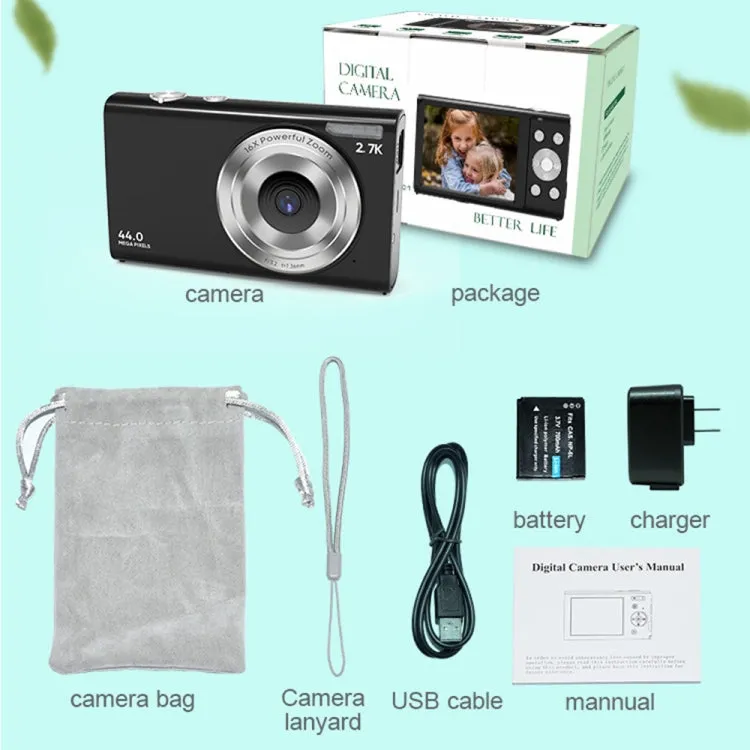 DC402 2.4 inch 44MP 16X Zoom 2.7K Full HD Digital Camera Children Card Camera, UK Plug